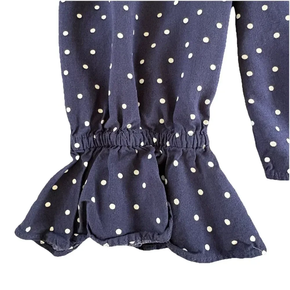 Boden Women's 100% Viscose Navy with White Polka Dot Long Puff Sleeve Blouse